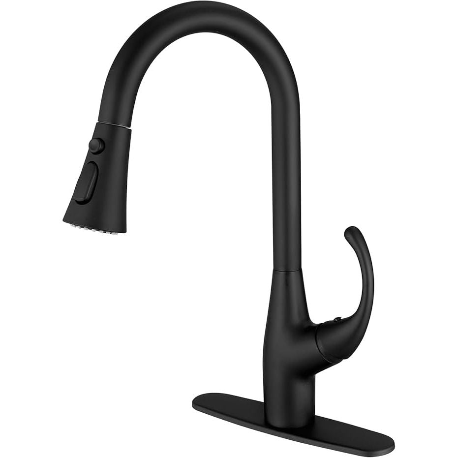 Matte black kitchen faucet with pull-down sprayer