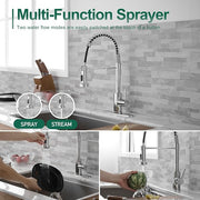 Modern chrome high arc spring kitchen faucet with pull-down sprayer