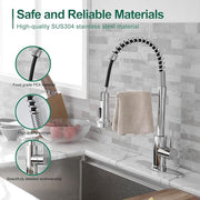 Modern chrome high arc spring kitchen faucet with pull-down sprayer